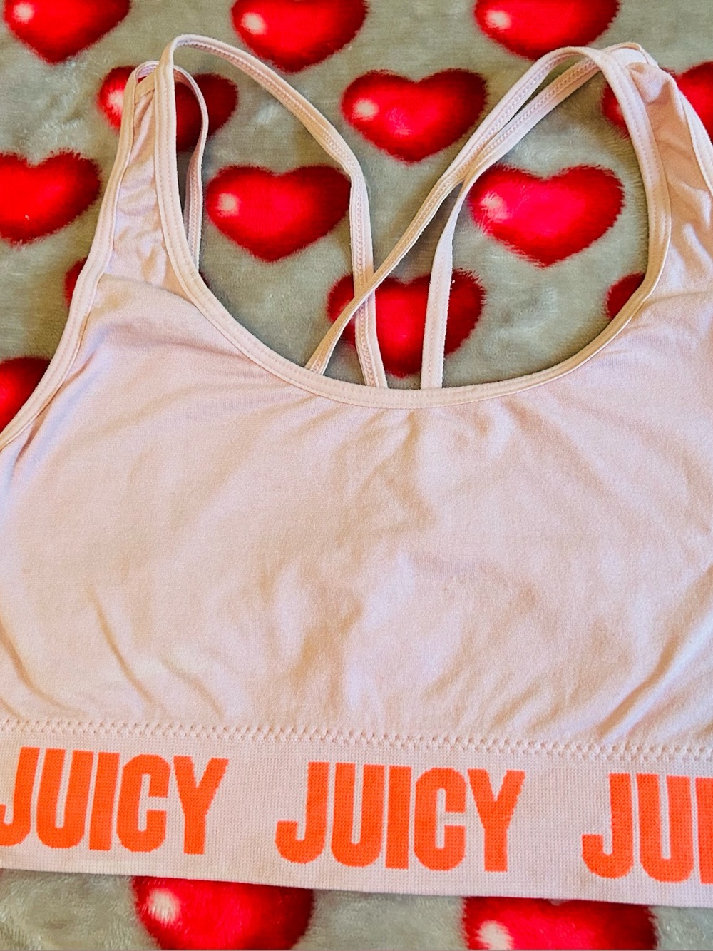 Juicy Couture Light Pink Bralette with Bright Orange Logo Band